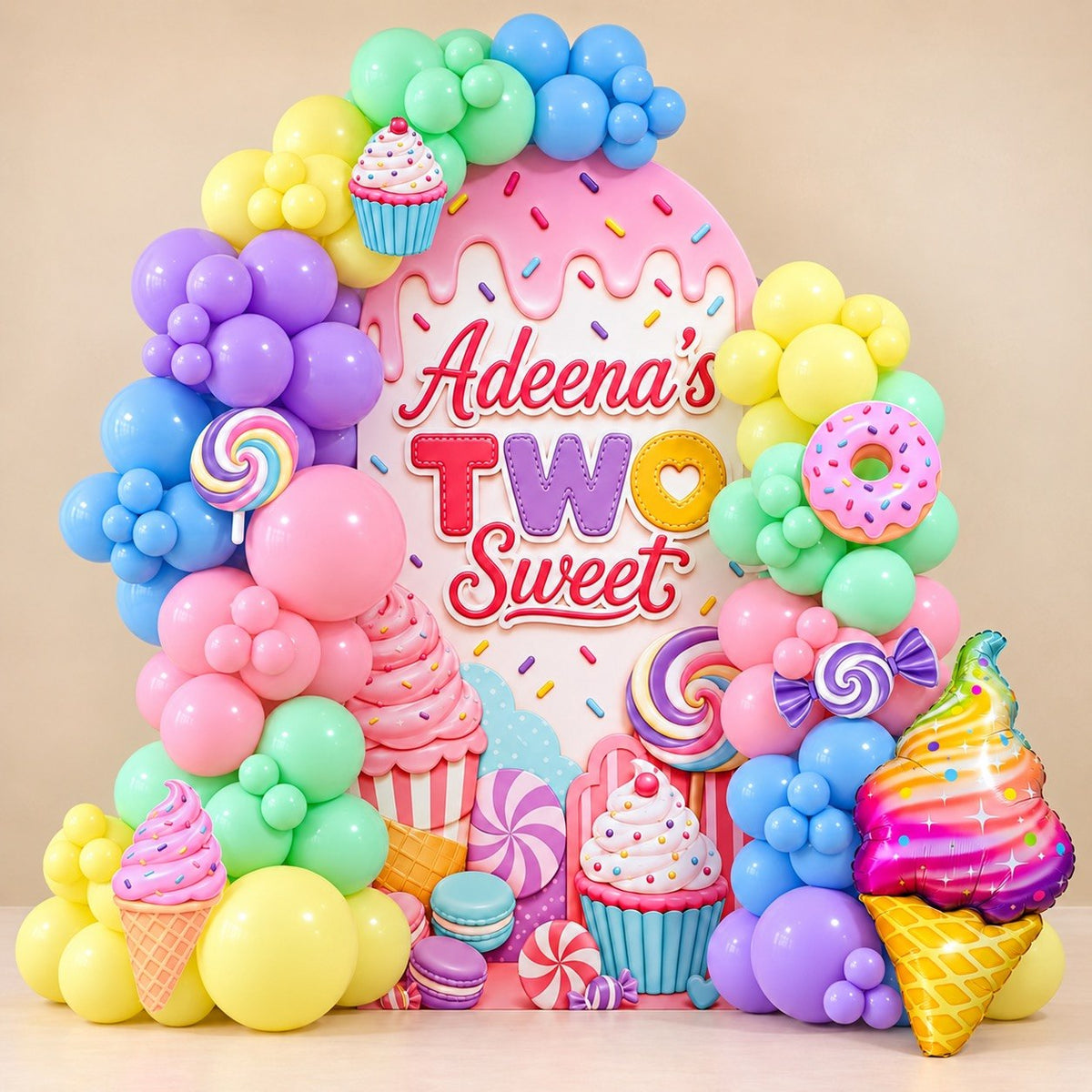 Sugar Rush candy theme balloon backdrop for a birthday, DCCL Events Singapore