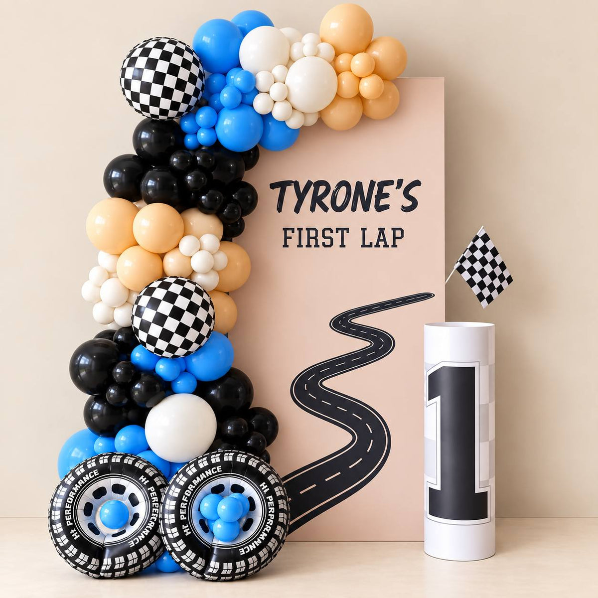 Fast Lane race car balloon backdrop for a birthday, DCCL Events Singapore