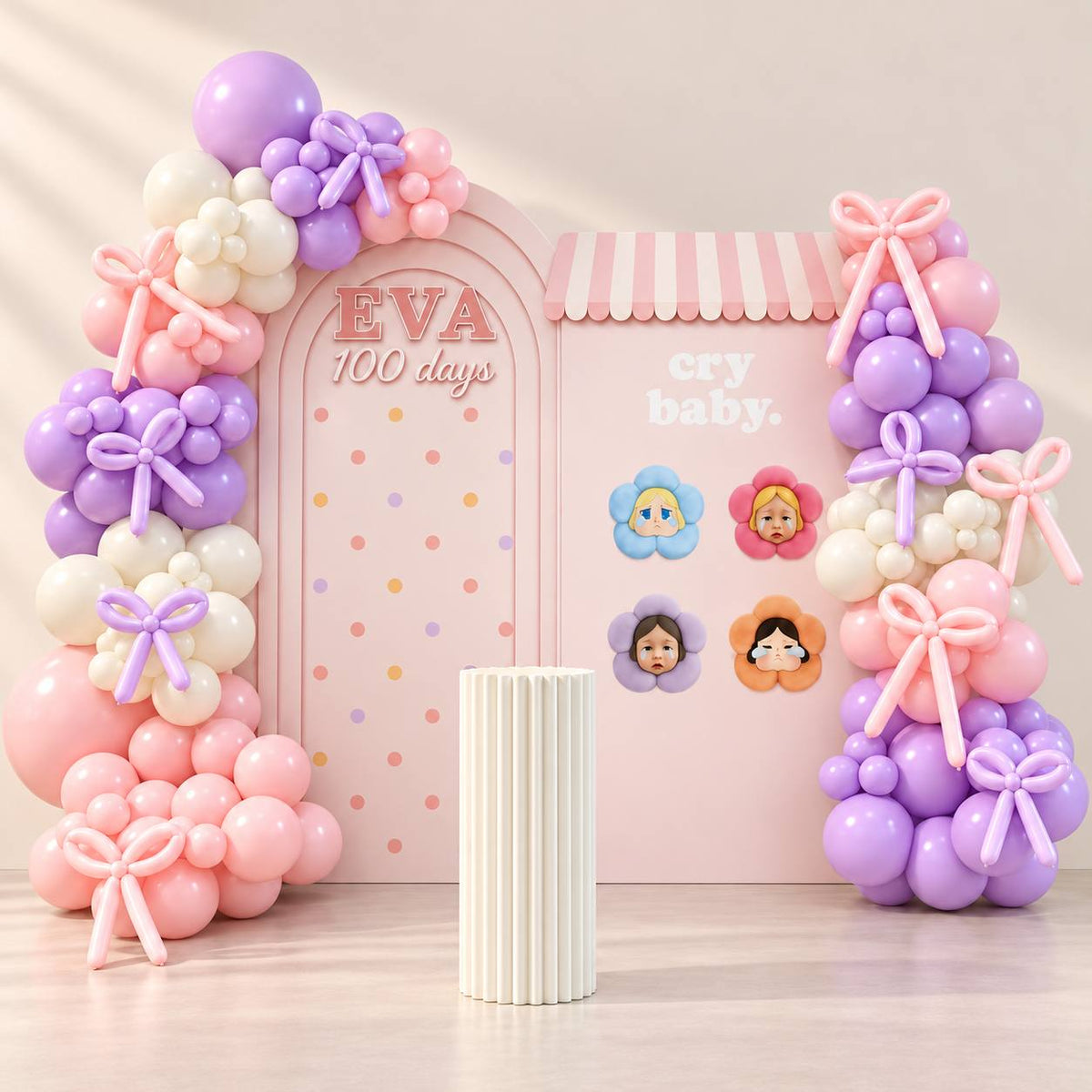 Bowtique Baby pink bow boutique balloon backdrop for a birthday, DCCL Events Singapore