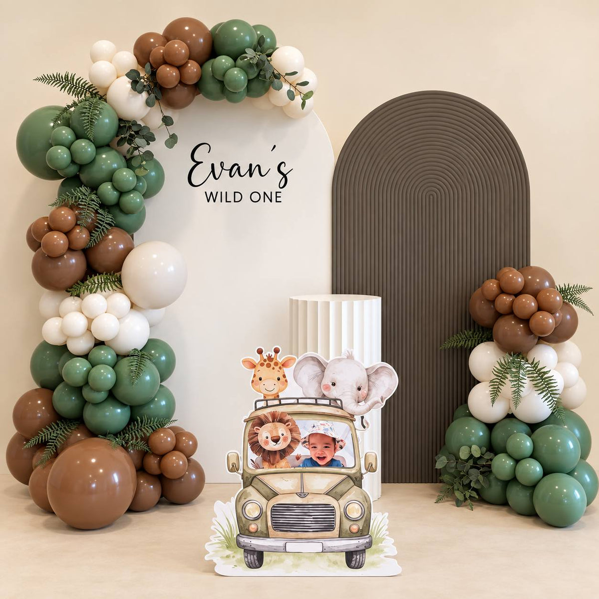 Wild Trails safari jeep balloon backdrop for a first birthday, DCCL Events Singapore