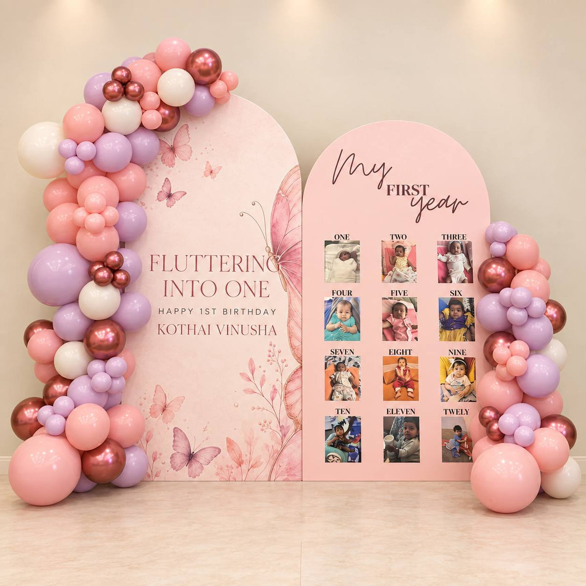 Fluttering Into One butterfly balloon backdrop for a first birthday, DCCL Events Singapore