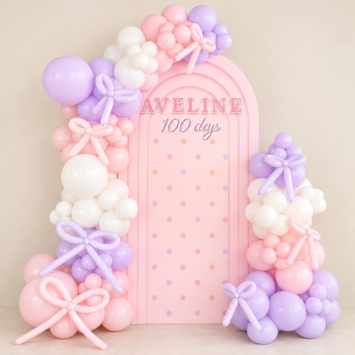 Bow Wishes pink and lilac bow balloon backdrop for a birthday, DCCL Events Singapore