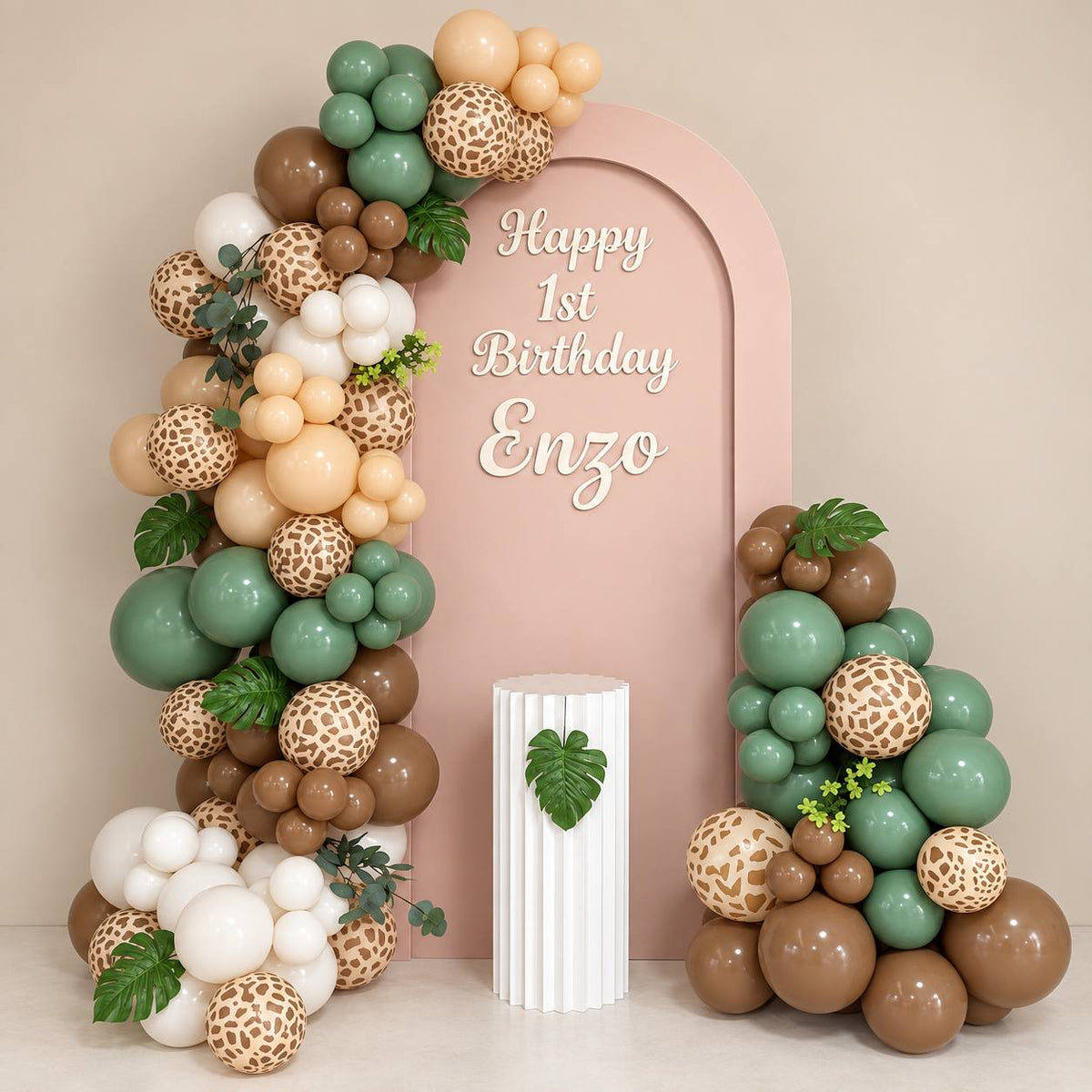Spotted in the Wild giraffe safari balloon backdrop for a birthday, DCCL Events Singapore