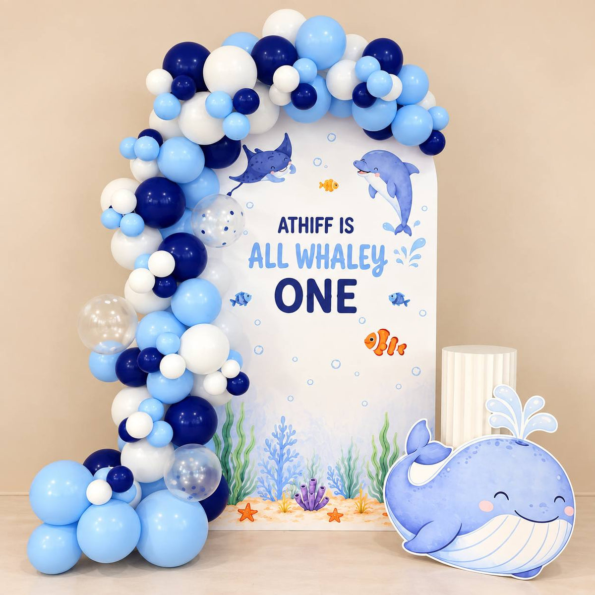 Whaley Wonders whale ocean balloon backdrop for a first birthday, DCCL Events Singapore