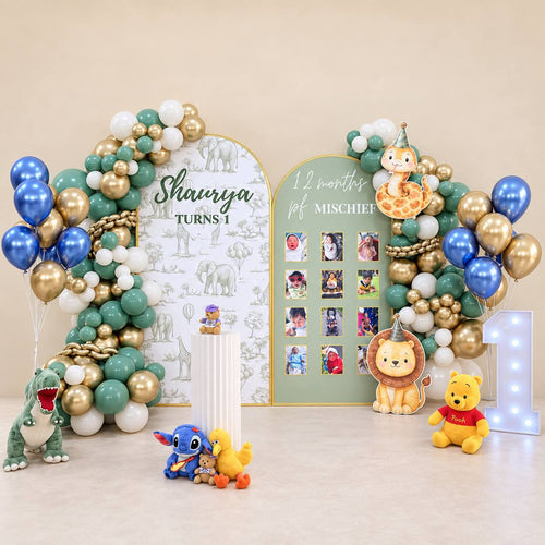 A Wild Little Reunion safari photo board balloon backdrop for a first birthday, DCCL Events Singapore