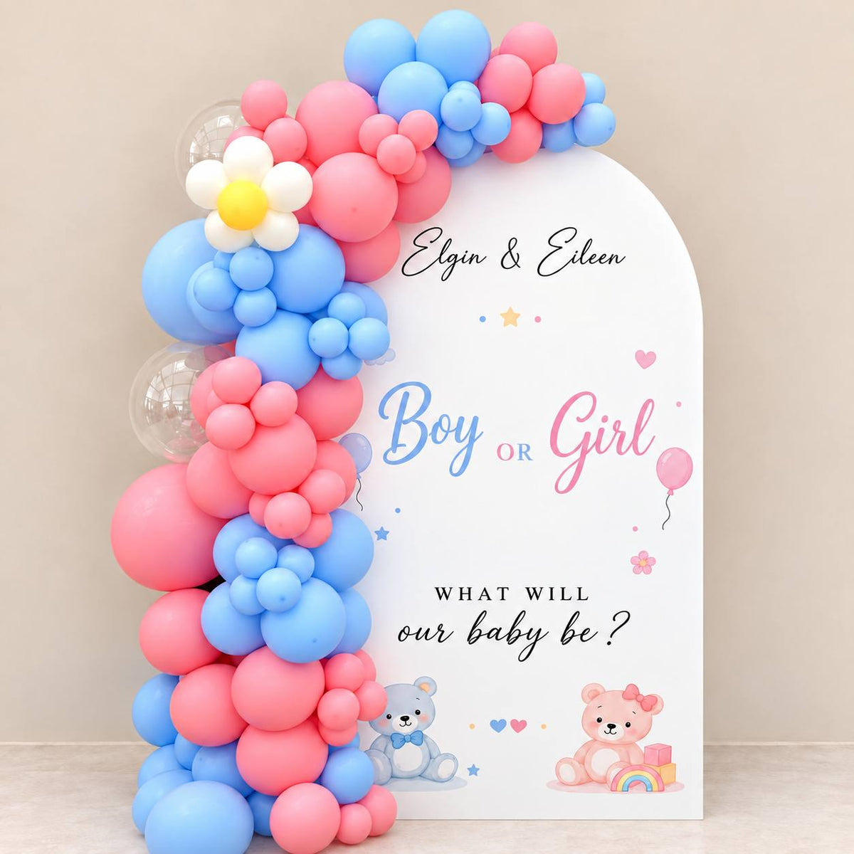 Teddy Reveal teddy bear balloon backdrop for a gender reveal, DCCL Events Singapore