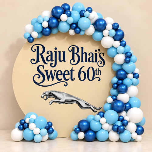 Blue Velocity cream and navy balloon backdrop for a milestone birthday, DCCL Events Singapore