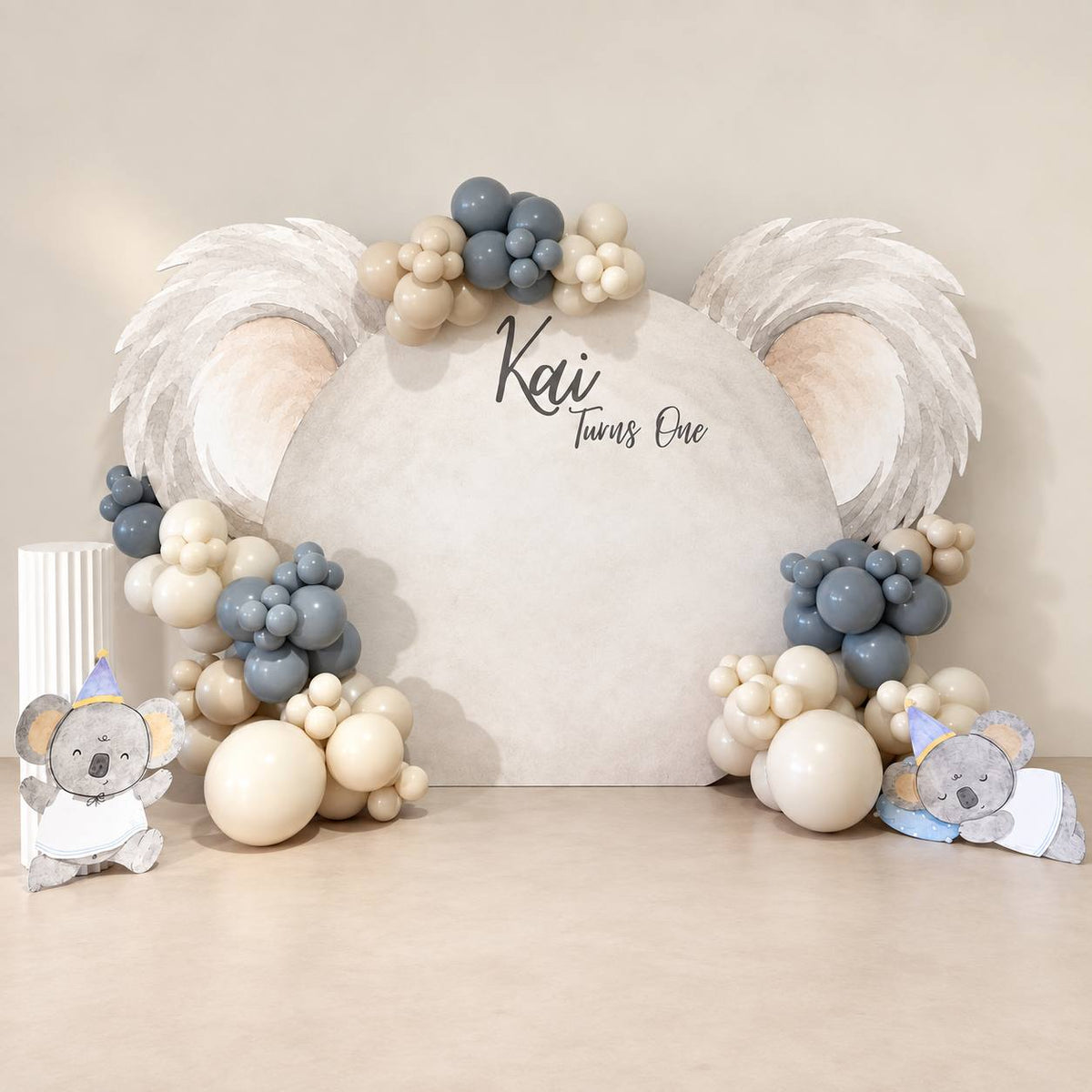 Koala Cuddles koala balloon backdrop for a first birthday, DCCL Events Singapore